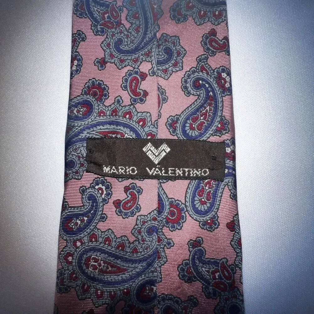 Mario Valentino Italy Men's Vintage Paisley Silk Tie Pink Mauve Blue